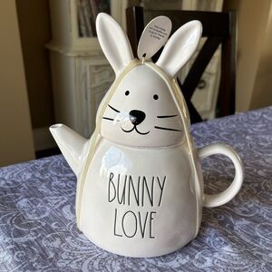 Rae Dunn Bunny Love White Ceramic Tea Pot Brand New with Tags